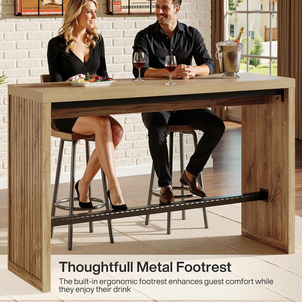 Tribesigns 55-Inch Bar Table with Metal Footrest, Counter Height Pub Table, N...
