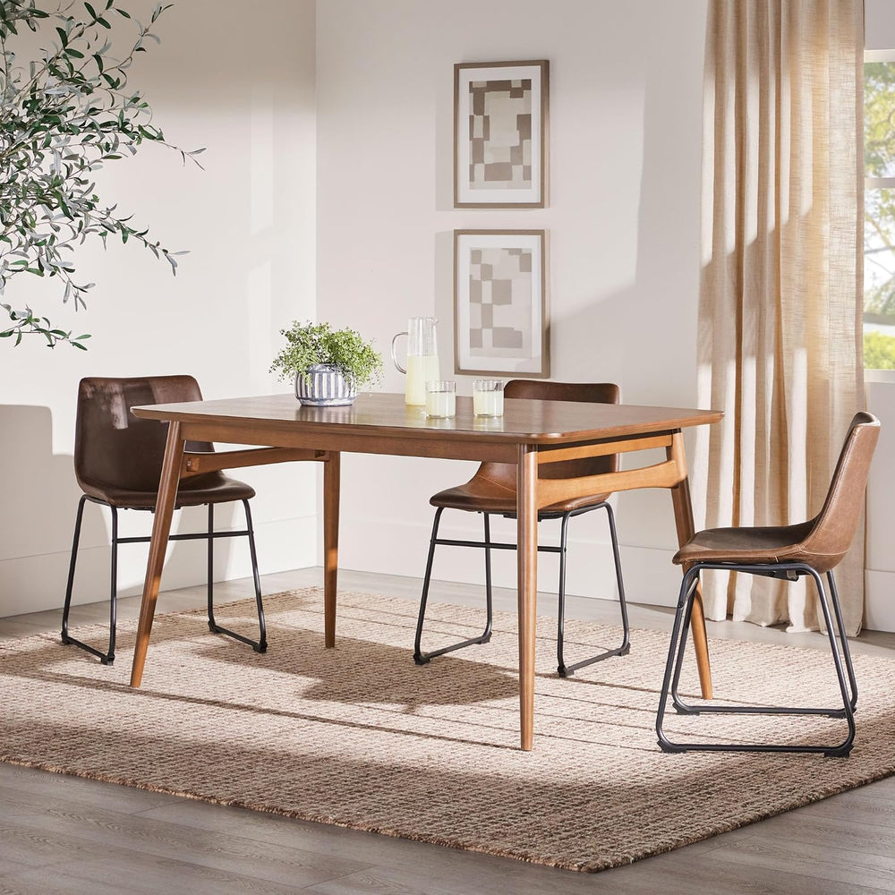 Walker Edison Mid-Century Modern Solid Wood Tapered-Leg Dining Table, 59 Inch...