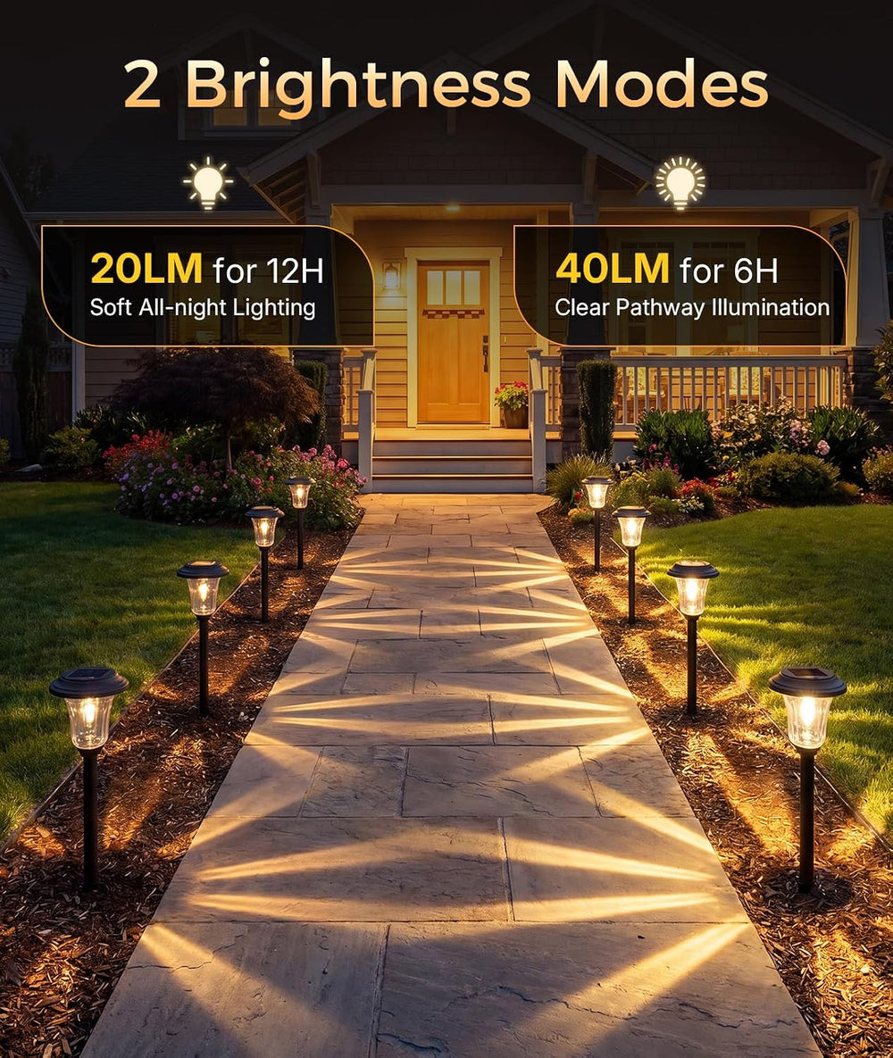 XMCOSY+ Solar Garden Lights 4 Pack, Metal Glass Solar Pathway Light Outdoor
