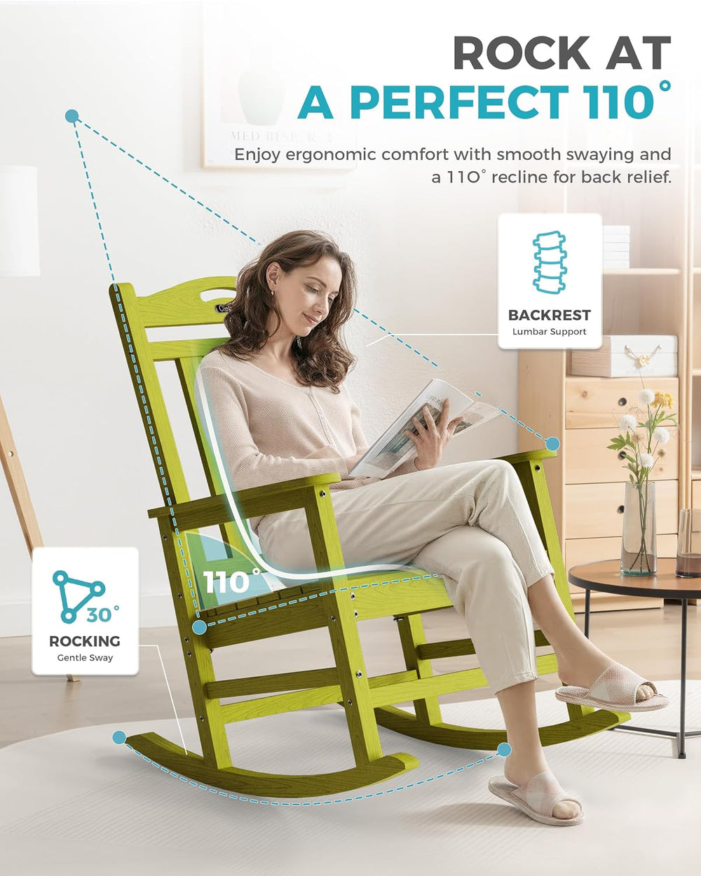 Ciokea Oversized Outdoor Rocking Chair, 380lbs Heavy-Duty Large Patio Rocker,...