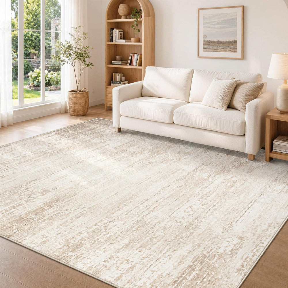 TENGTENGLINK Washable 6x9 Area Rugs for Living Room Modern Abstract Beige
