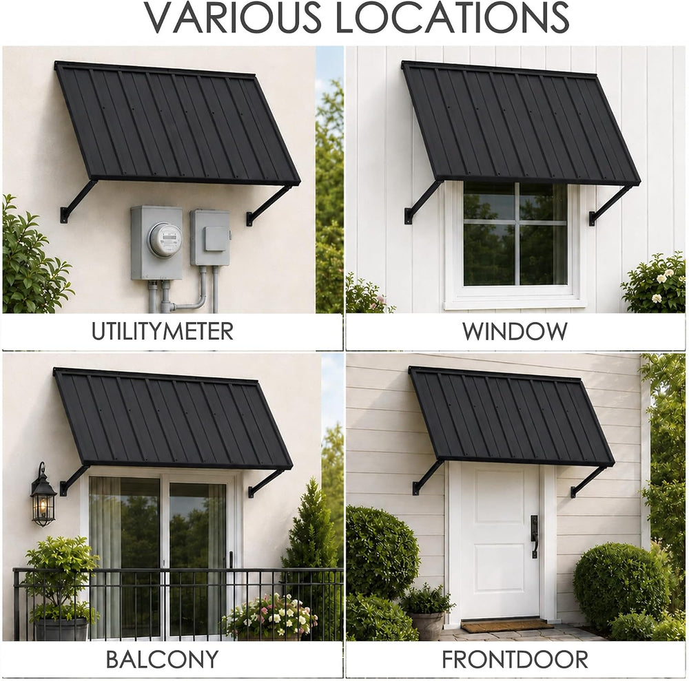 Kozyard Adjustable Door Window Awning – 4-Level Tilt, 55"W×32" Slop...