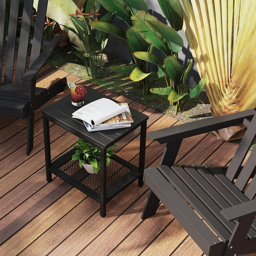 Outdoor Side Table with Storage 2-Tier Patio End Tables Black