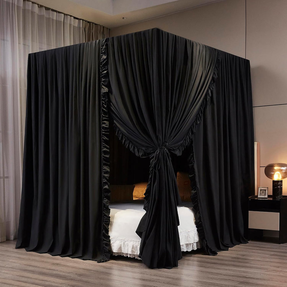 Mengersi Black Canopy Bed Curtains Queen Size,Royal Breathable Lightweight Pr...