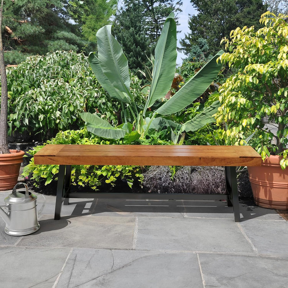 VINGLI Outdoor Bench with Metal Legs Rustic, Wood Dining Bench Indoor Outdoor...