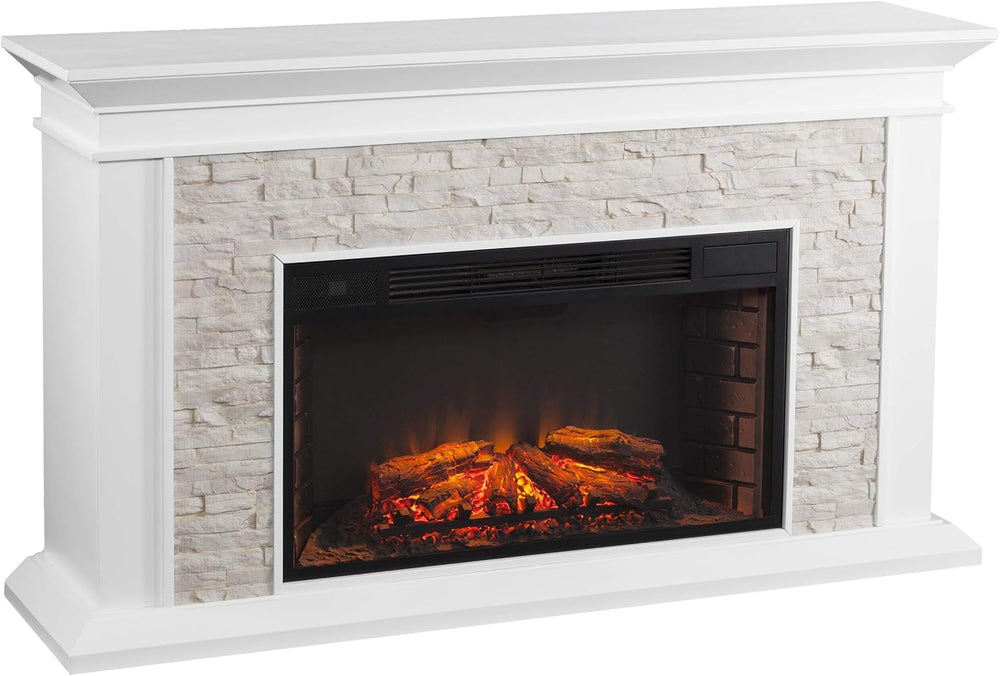 SEI Furniture Canyon Heights Faux Stacked Stone Electric Fireplace, White
