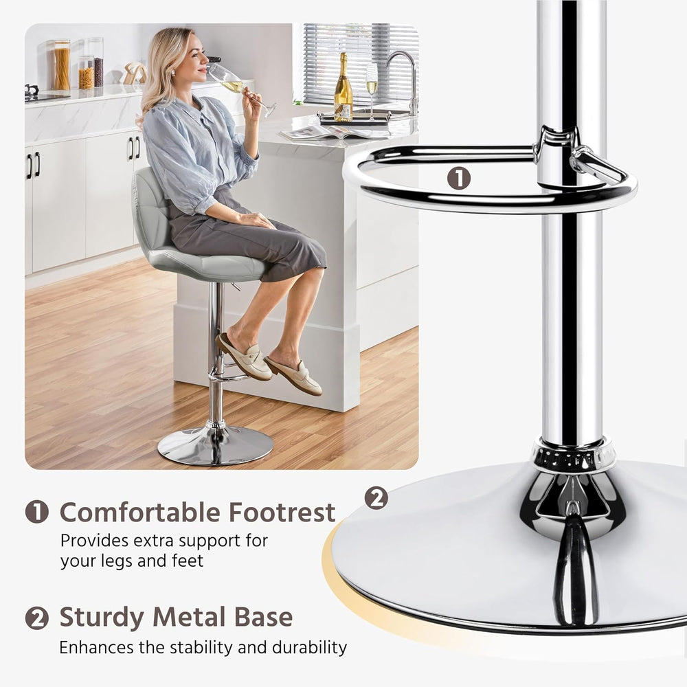 Yaheetech Bar Stools Set of 2 Adjustable Height Swivel Barstools Light Gray