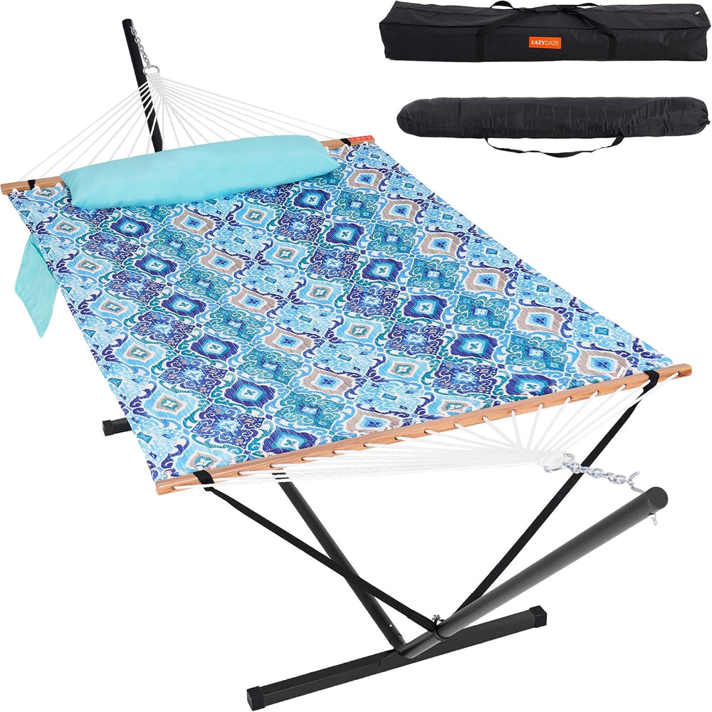 Lazy Daze Double Hammock with Stand, Balance Straps & Carry Bag for Outside