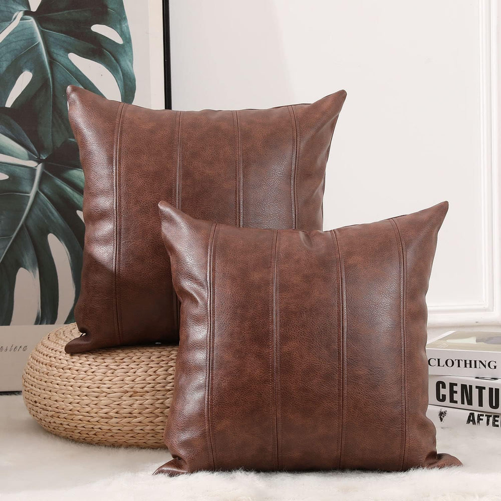 Yaertun Set of 2 Faux Leather Stripe Decorative Throw Pillow Covers Modern So...