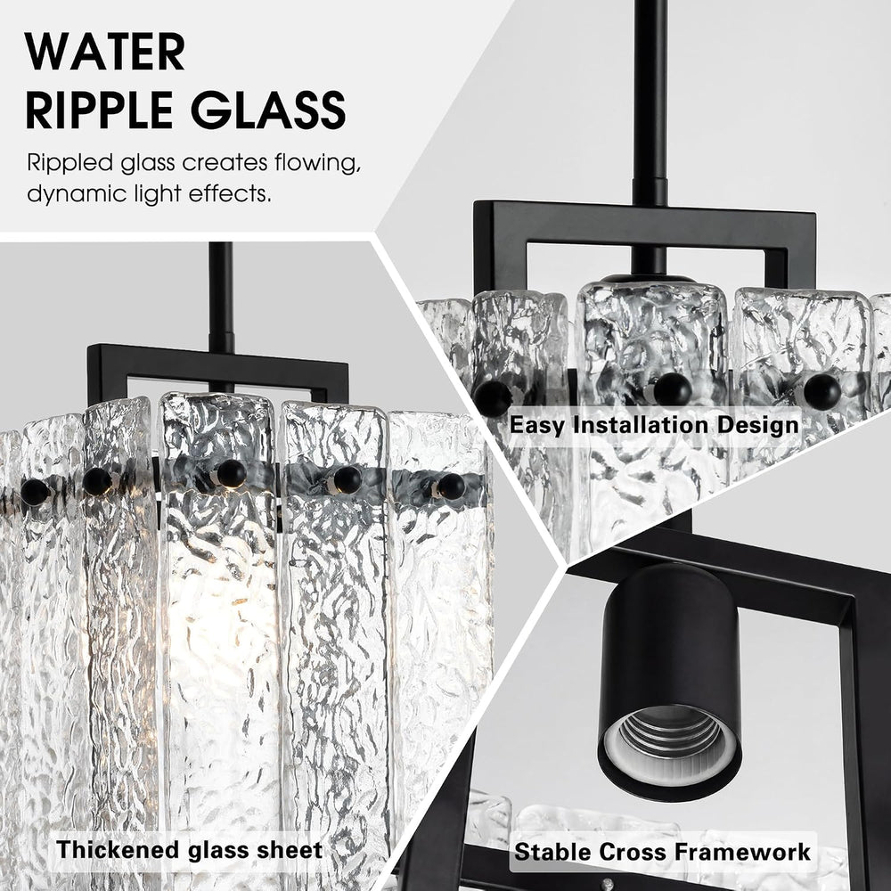 Modern Black Rectangle Chandelier, Black 7" Pendant Lights Kitchen Islan...