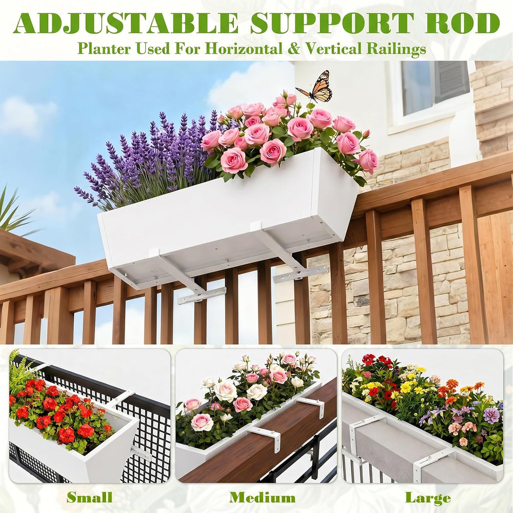 2 Pack 36 Inch Railing Planter Boxes, Heavy Duty Metal Hanging Planters with ...