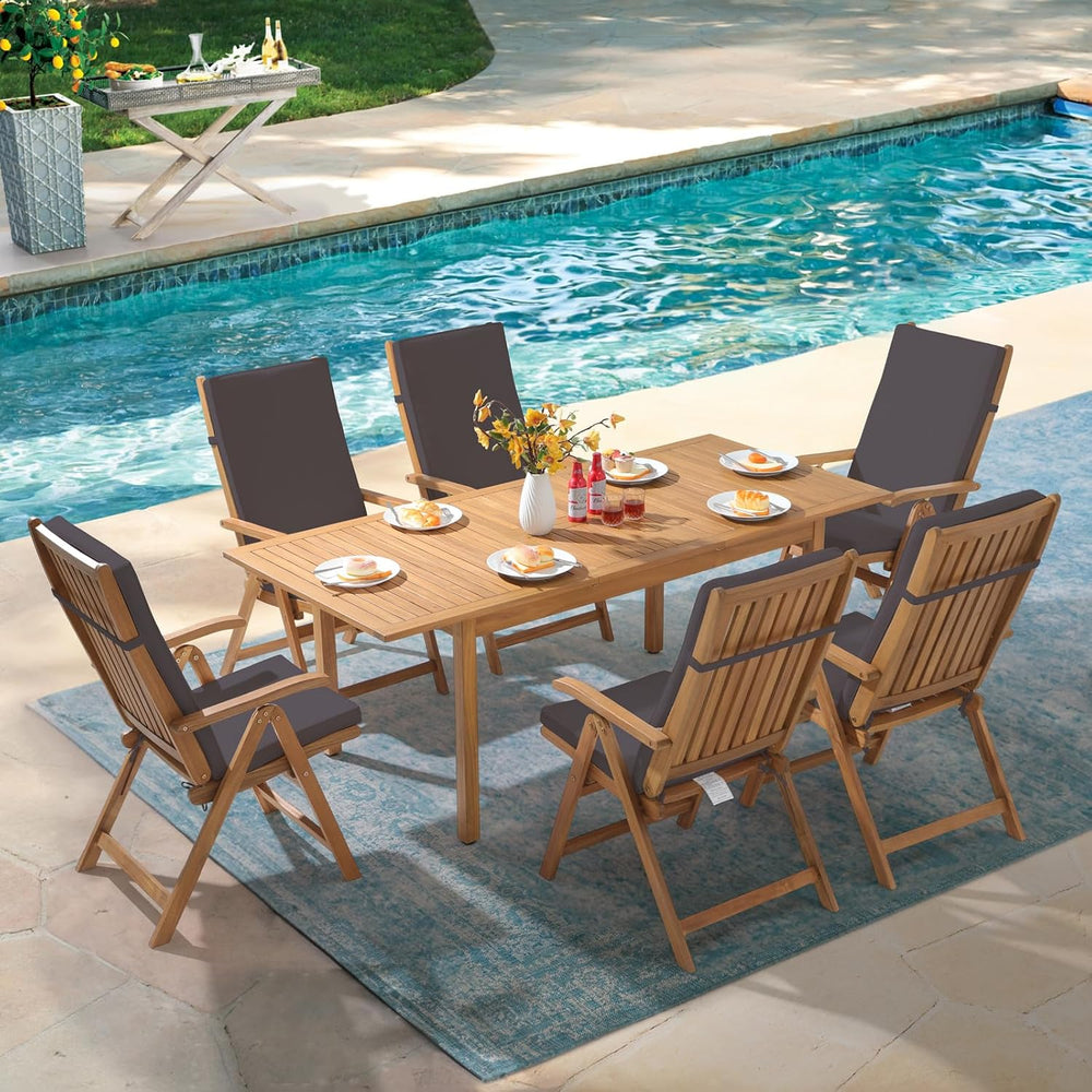 OC Orange-Casual 7 Piece Patio Dining Set, Wood Table and Chairs, Dark Grey
