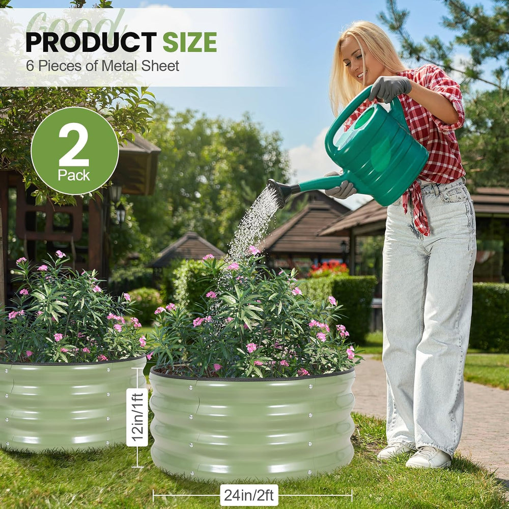 G GOOD GAIN Round Raised Garden Bed Outdoor, 2x2x1ft, 2Pcs, Olive Green