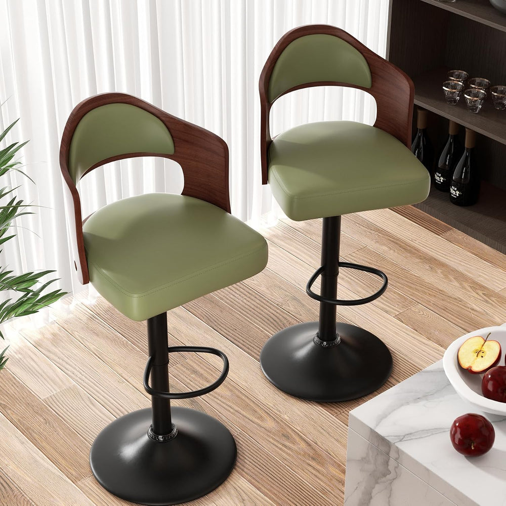 Nalupatio Modern Swivel Bar Stools Set of 2, Wooden Upholstered PU Leather Ba...