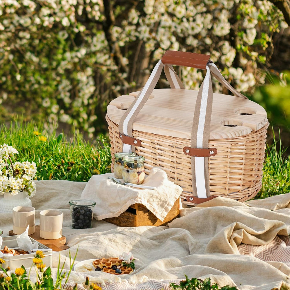 Picnic Basket Set for 4 - Wicker Insulated Picnic Basket