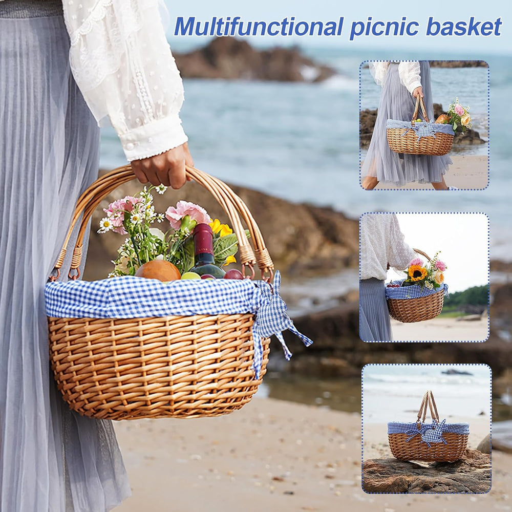 G GOOD GAIN Wicker Picnic Basket with Double Folding Handles,Willow Picnic Ha...