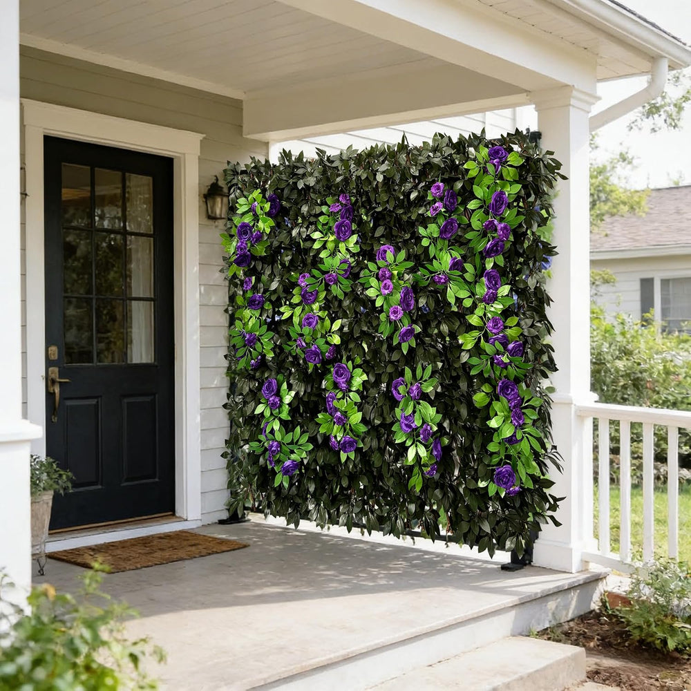 Expandable Privacy Screen with Artificial Flower for Balcony Patio Fence Gree...