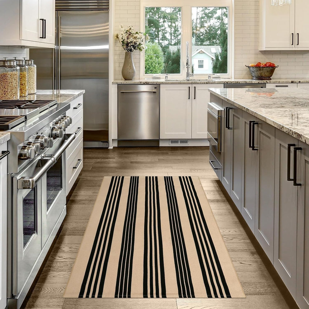 OJIA Outdoor Rug 3'x5', Black and Tan Patio Rugs Fall Door Mat Outside