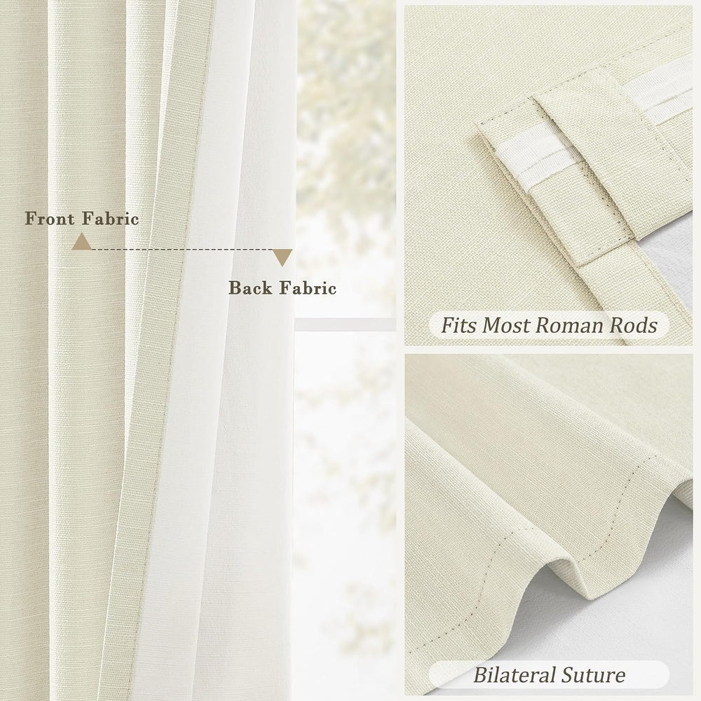 UHITECH Cream Yellow Black Out Curtains 108 Inch Long 2 Panels Set, 50" W