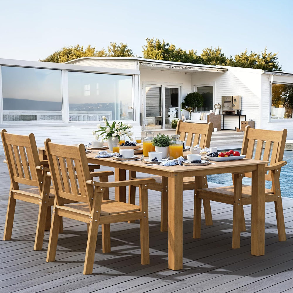 YEFU 5-Piece Patio Table Set, All-Weather HIPS, Metal Aluminum Frame, Teak