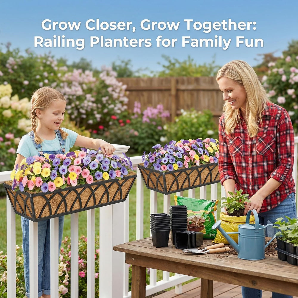 HFHOME 24 inch Railing Planter Box - 4 Pack Metal Window Trough with Coconut ...