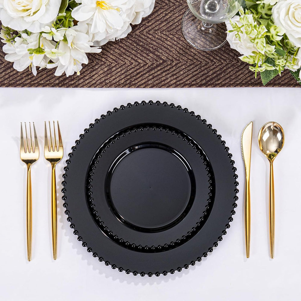 U-QE 60PCS Black Plastic Plates - Halloween Black Disposable Plates