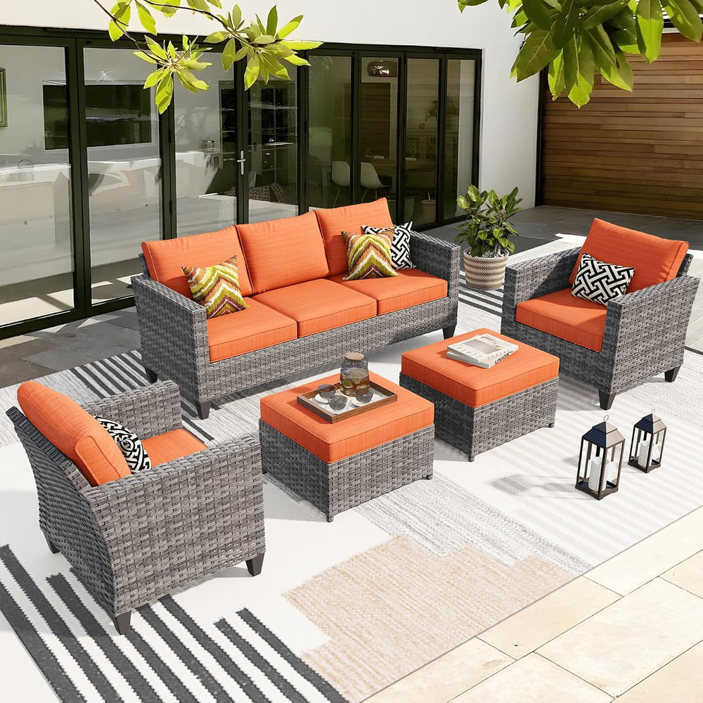 ovios Patio Furniture Set, 5 Pieces Outdoor Wicker Sofa Couch with Chairs, Ot...