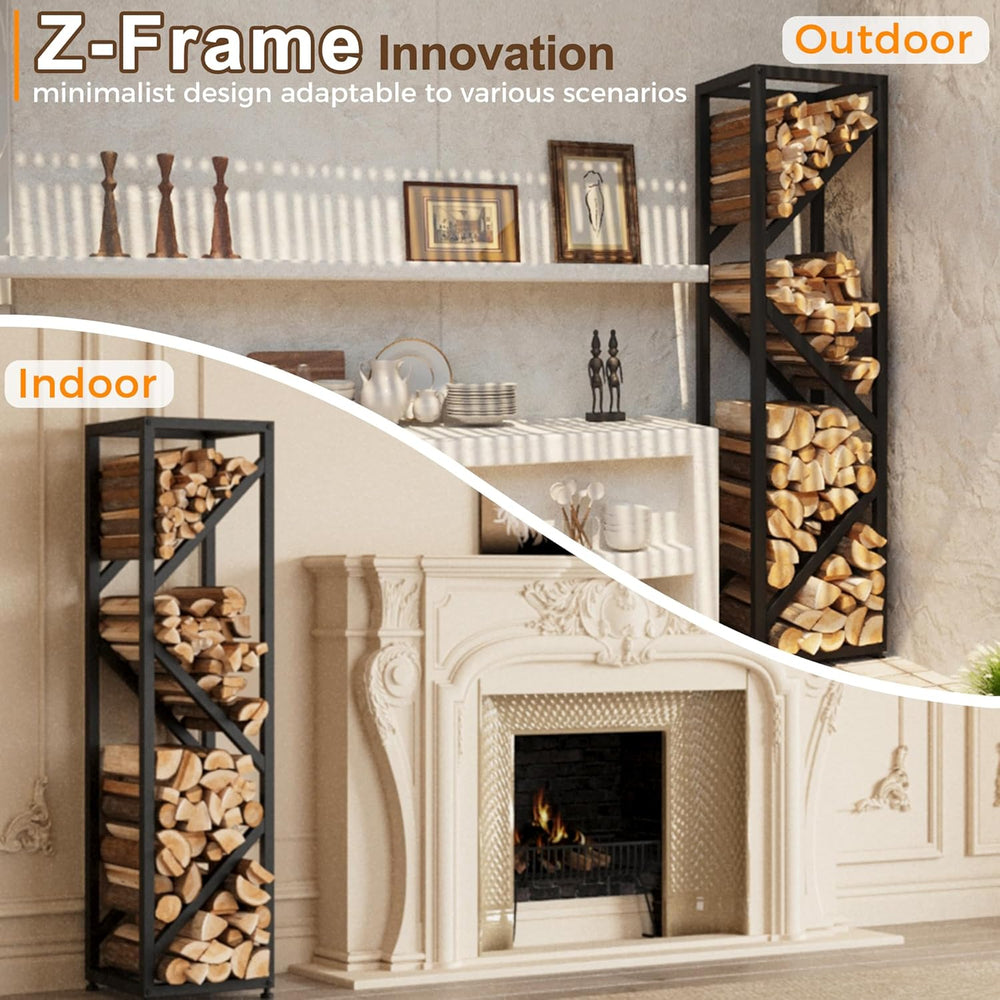 Firewood Rack Indoor 47 Inch Tall, 4-Tier Heavy-Duty Firewood Holder for Fire...