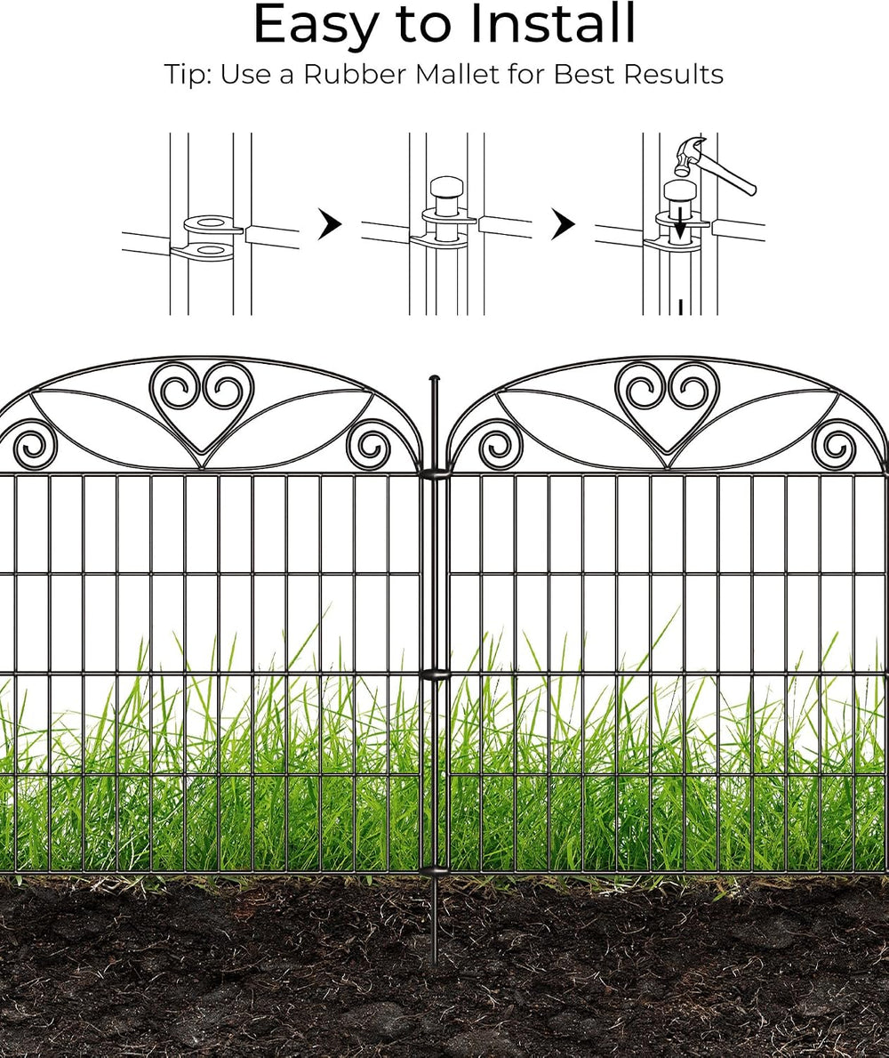 5 Panels No Dig Decorative Outdoor Garden Fence, 32 in(H) X 11.8 ft(L) Animal...