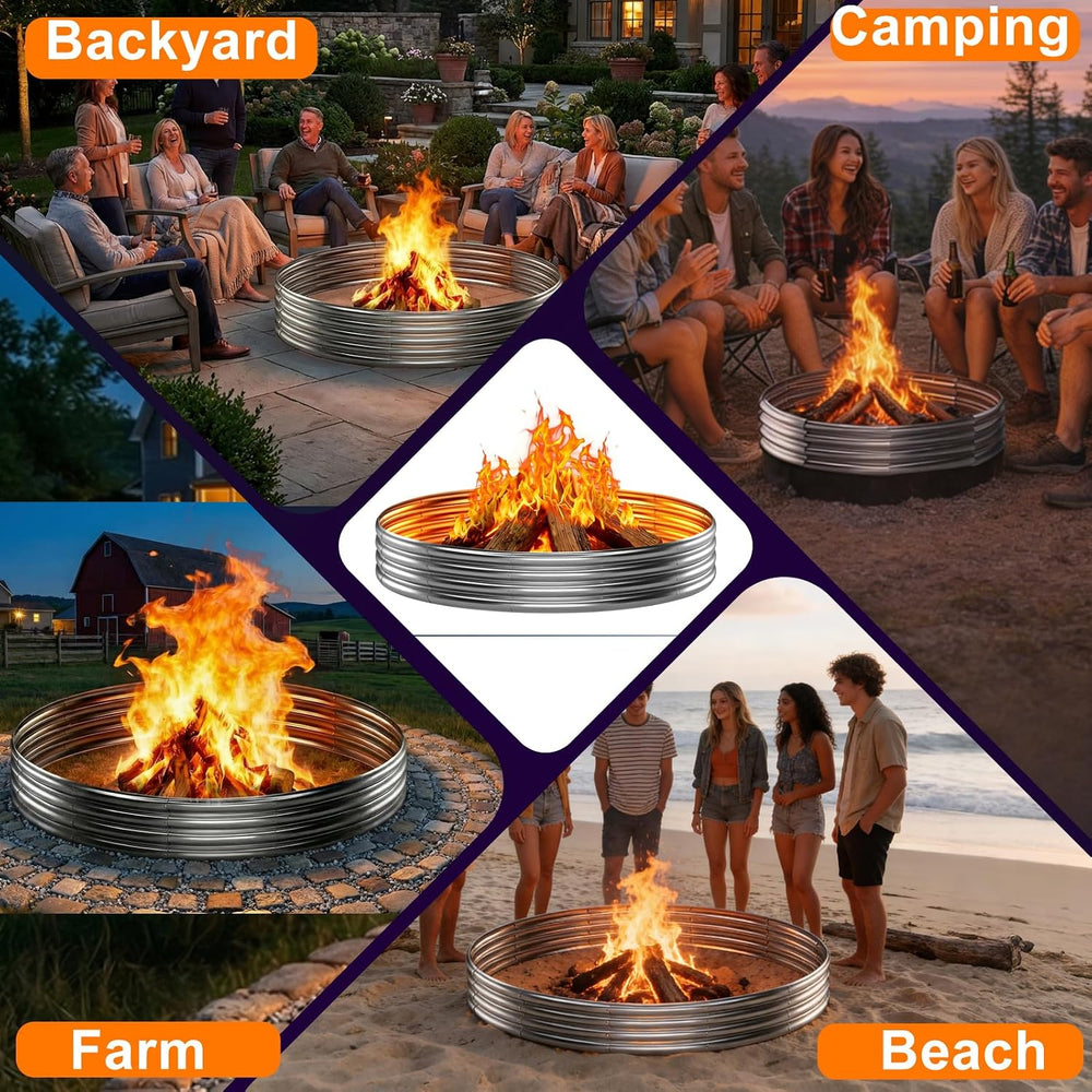 Fire Pit Ring for Outside Wood Burning, 60in Outdoor Fire Pit, Heavy Duty Ste...