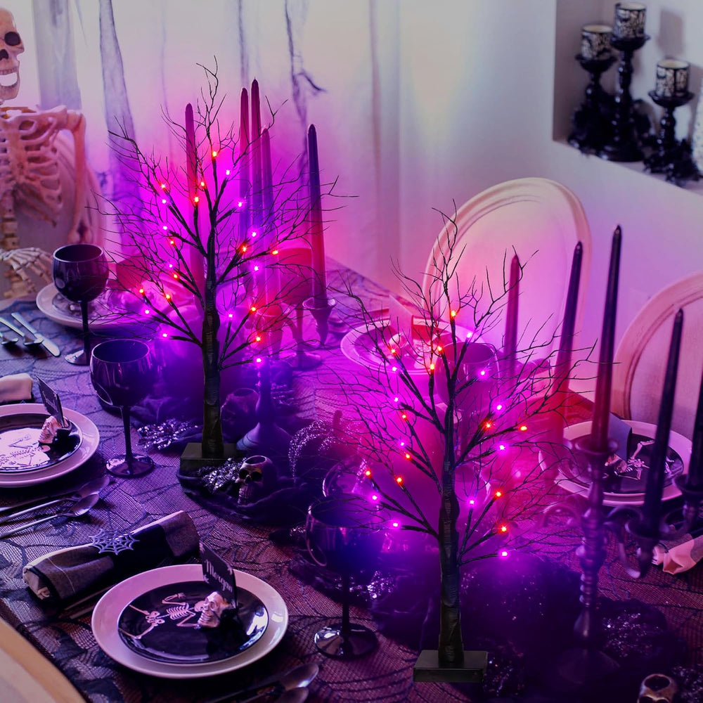 Halloween Decorations Indoor 2 Pack 24 Inch Black Halloween Tree with 48 Oran...