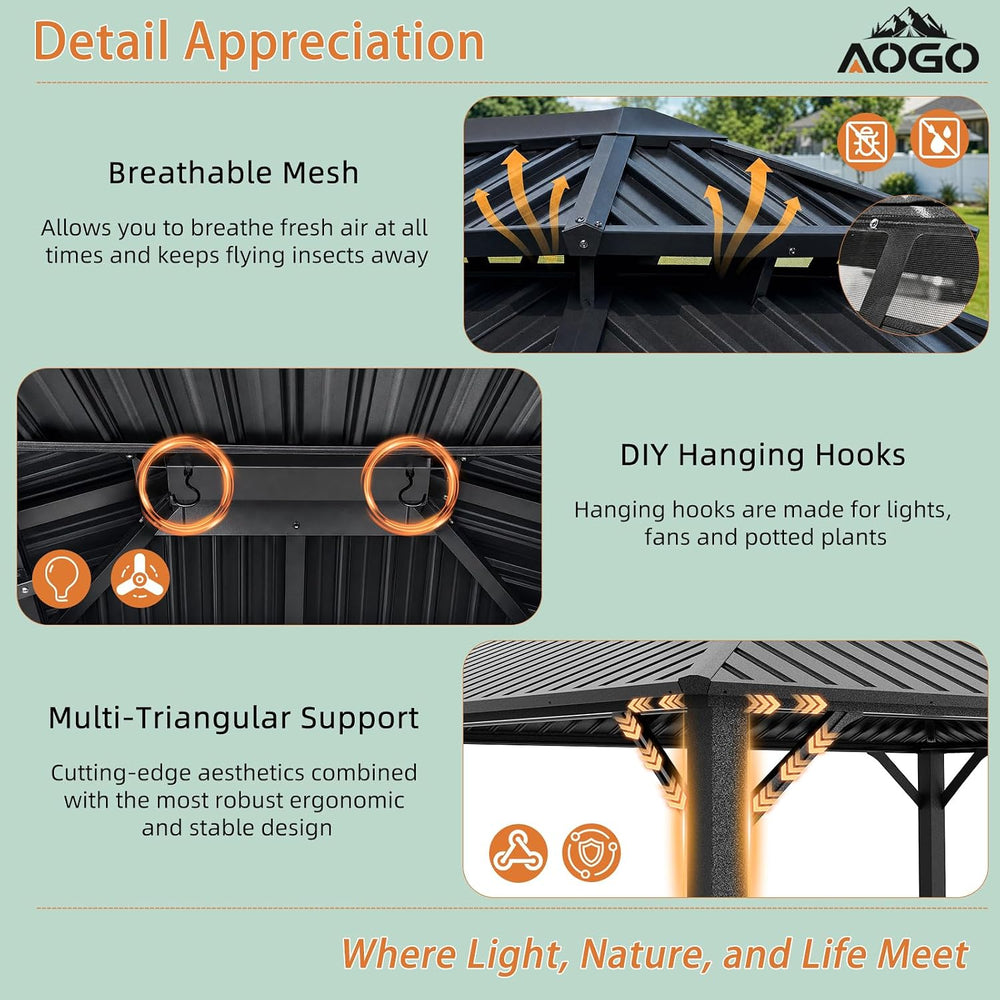 Gazebo Outdoor Gazebos, Hardtop Grill Gazebo Aluminum Galvanized Steel Double...