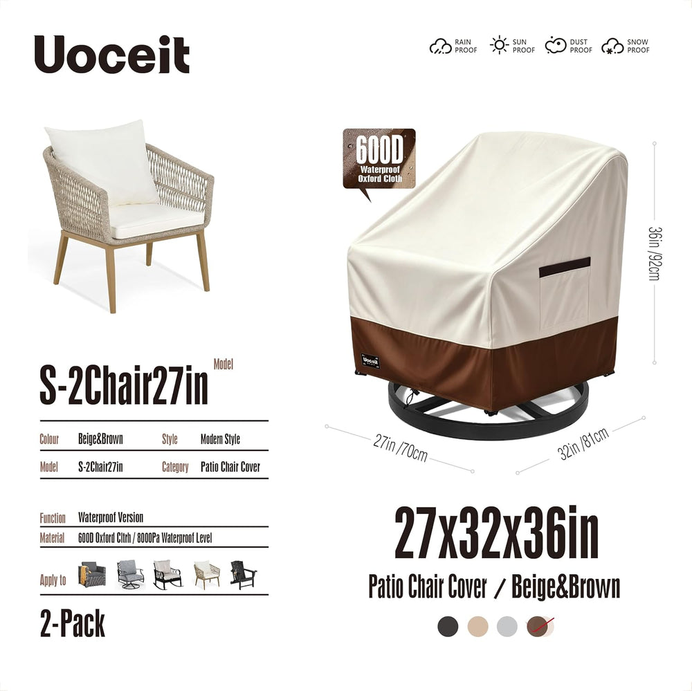 Outdoor Chair Covers 2 Pack,27Wx32Dx36H inches 100% Waterproof Heavy Duty Pat...
