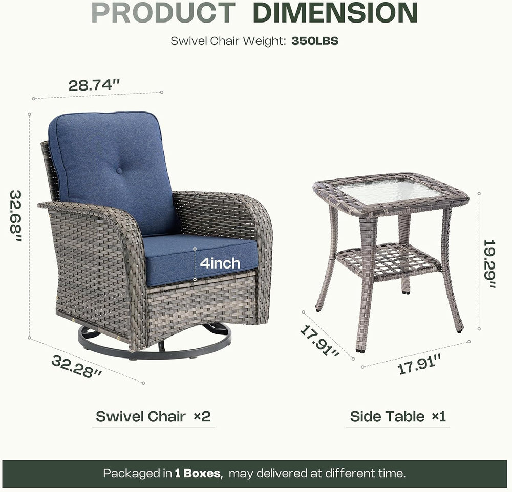 3-Piece Patio Furniture Set, Outdoor Wicker Furniture with Coffee Table, High...