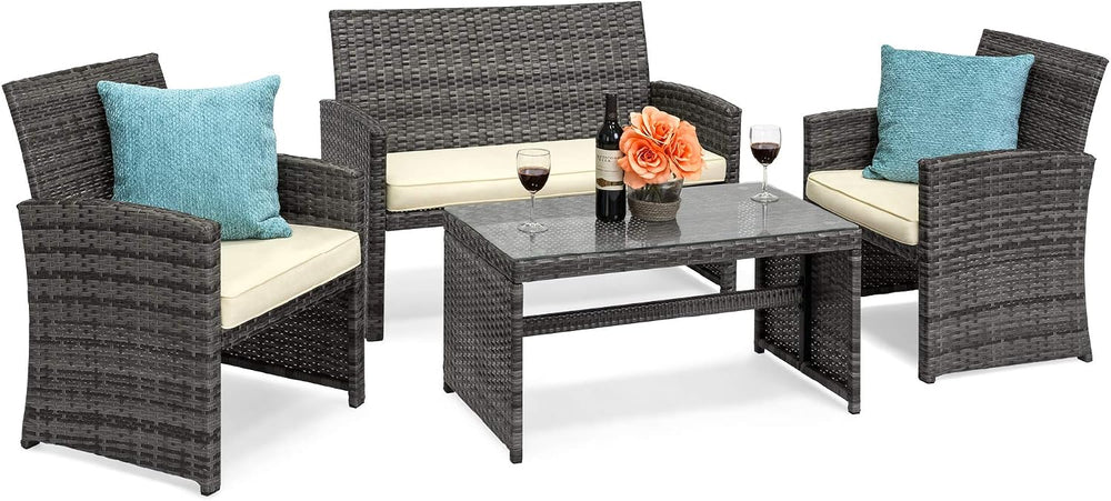 Best Choice Products 4-Piece Outdoor Wicker Patio Conversation Furniture Set ...