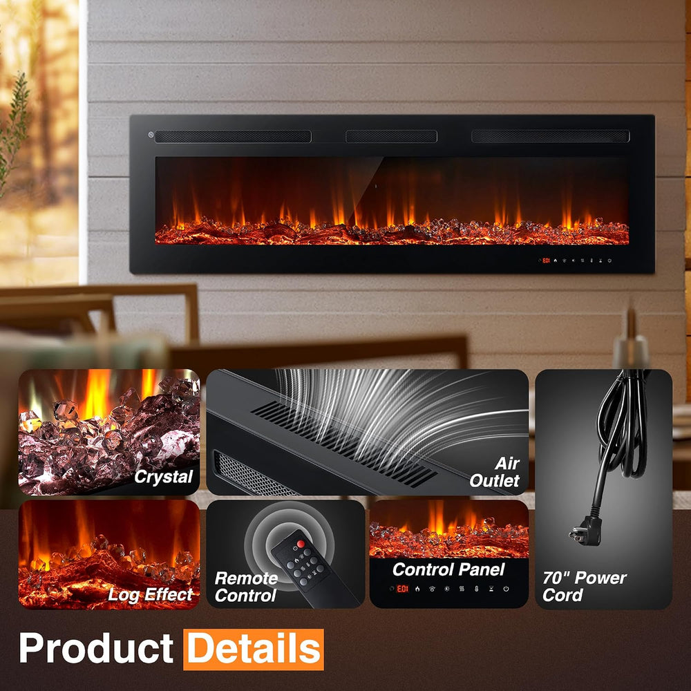 oneinmil Electric Fireplace, 50 inch Wide Recessed/Wall Mounted Electric Fire...