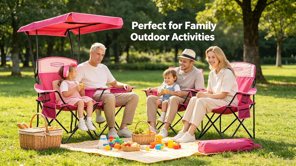 YOUNG WOOD Camping Chair with Canopy, Beach Chair with Shade,Portable,Lightwe...