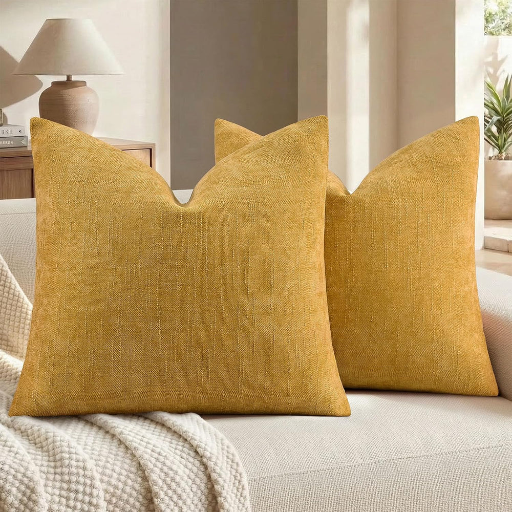 decorUhome Chenille Throw Pillow Covers 26x26 Set of 2, Mustard Yellow