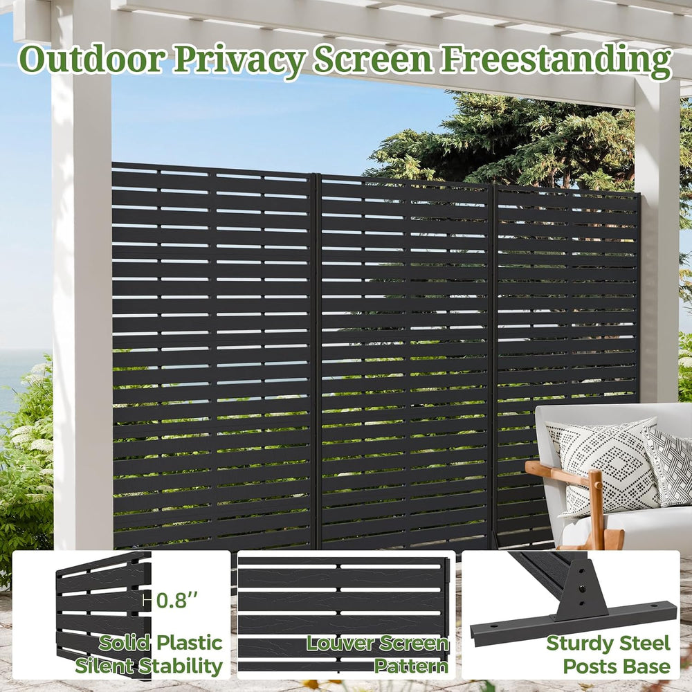 Outdoor Privacy Screen Freestanding 10 Panels for Outside,Black