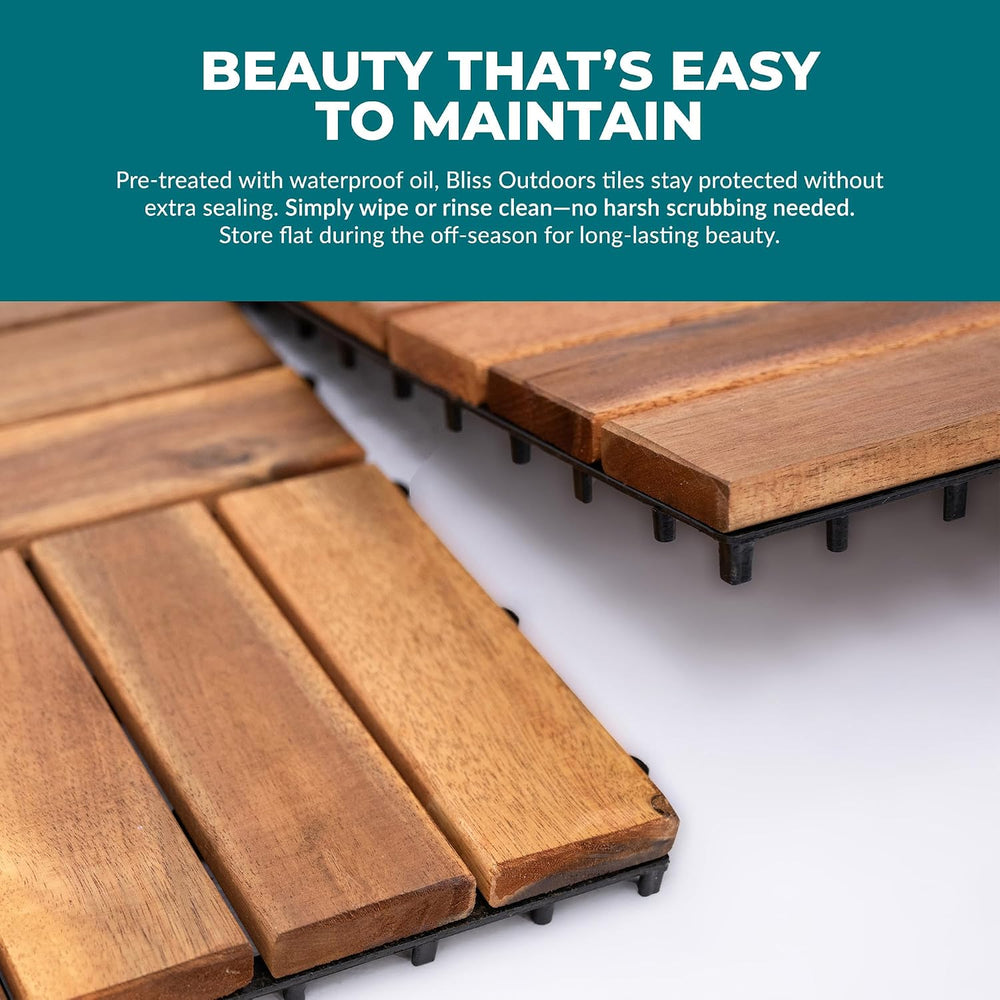 Bliss Outdoors 12-Slat Acacia Hardwood Deck Tiles, Natural, Set of 10