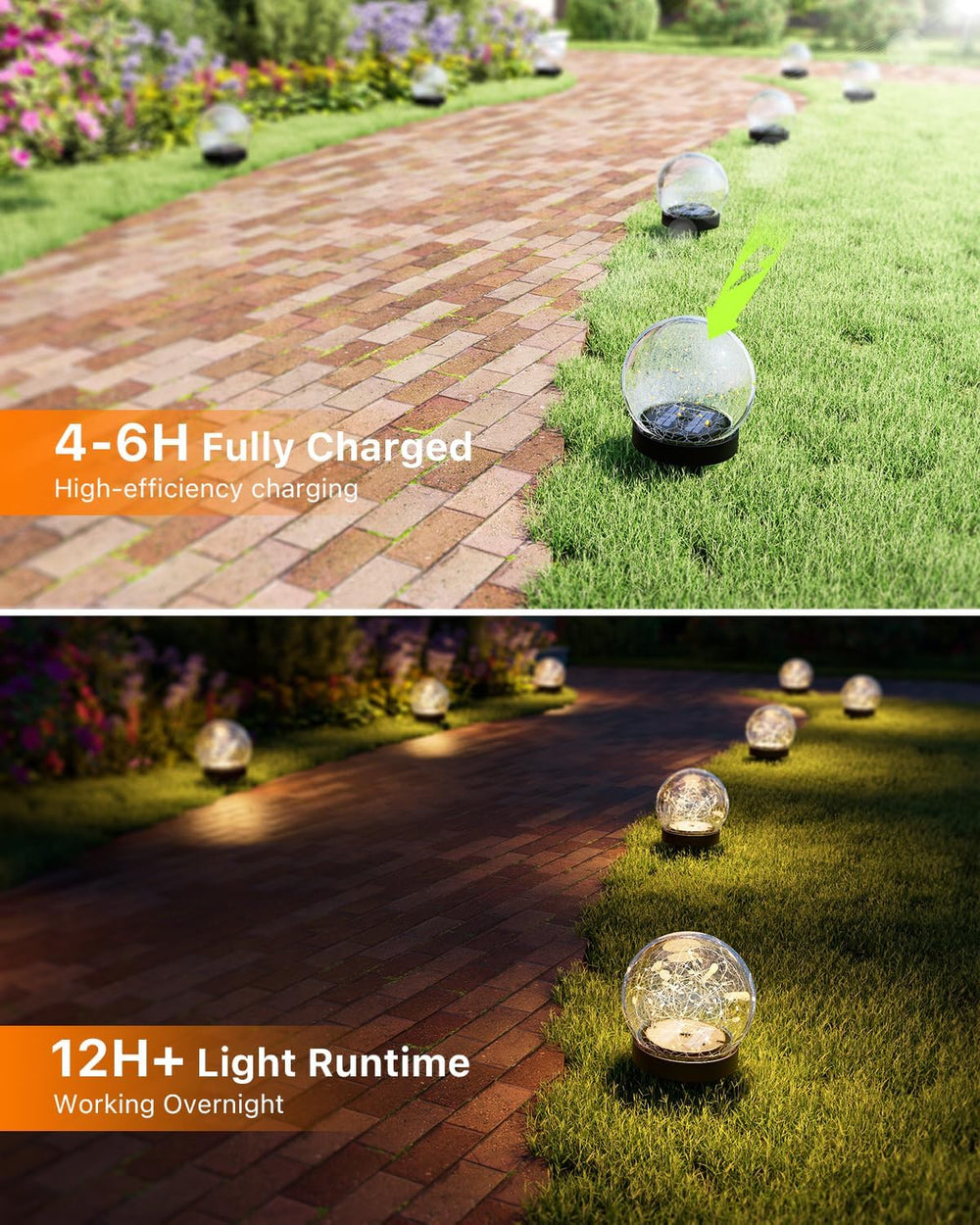 8 Pack 3.94" Warm White Solar Powered Crackle Glass Orb LED Lights