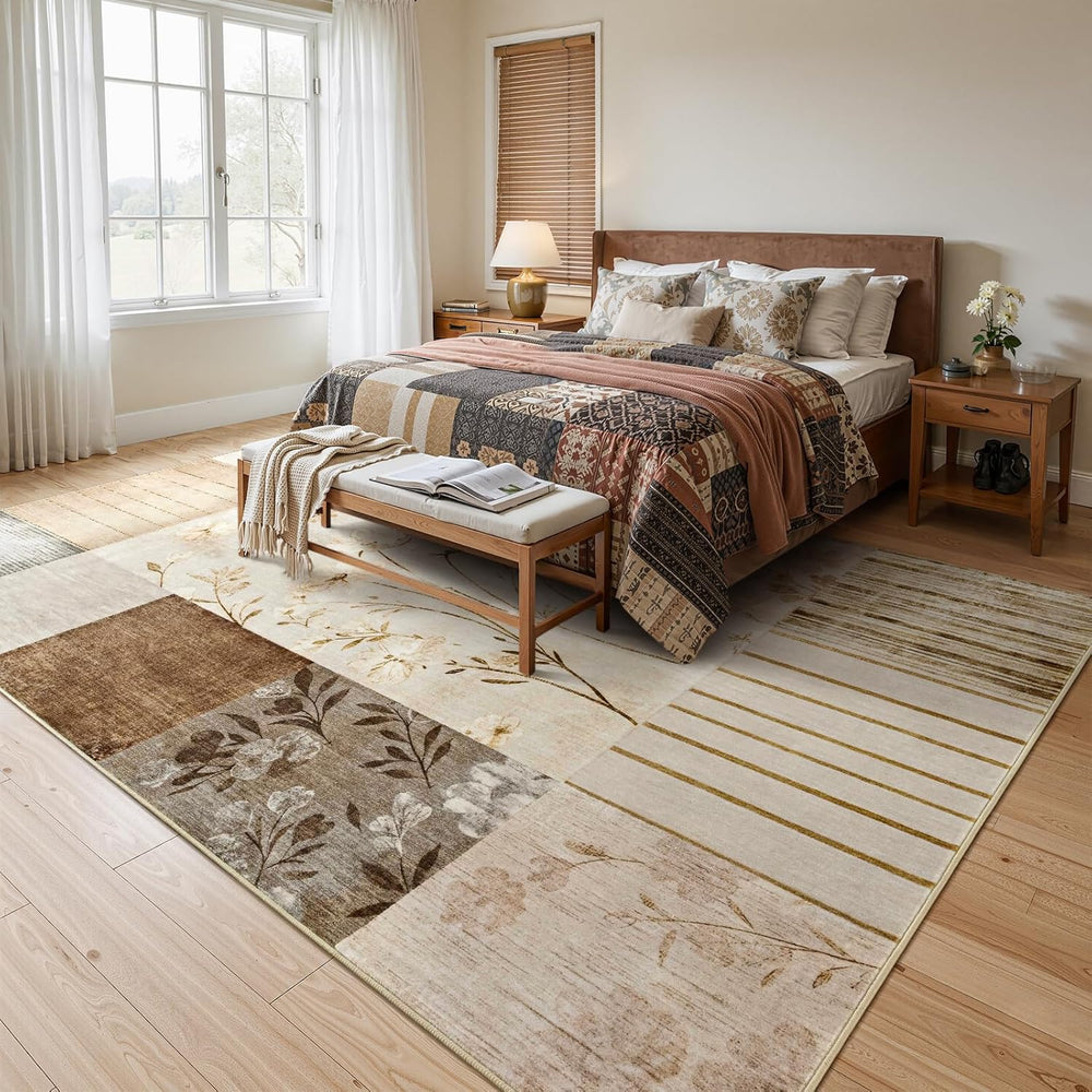 DweIke Floral Rugs for Living Room, 4x6 Washable Area Rug for Dining Room Far...