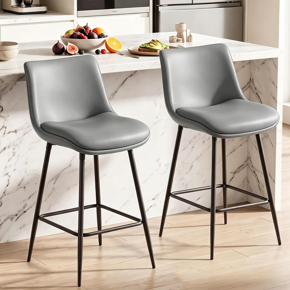 Counter Height Bar Stools Set of 2, FSC Certified Upholstered Faux Leather Ba...