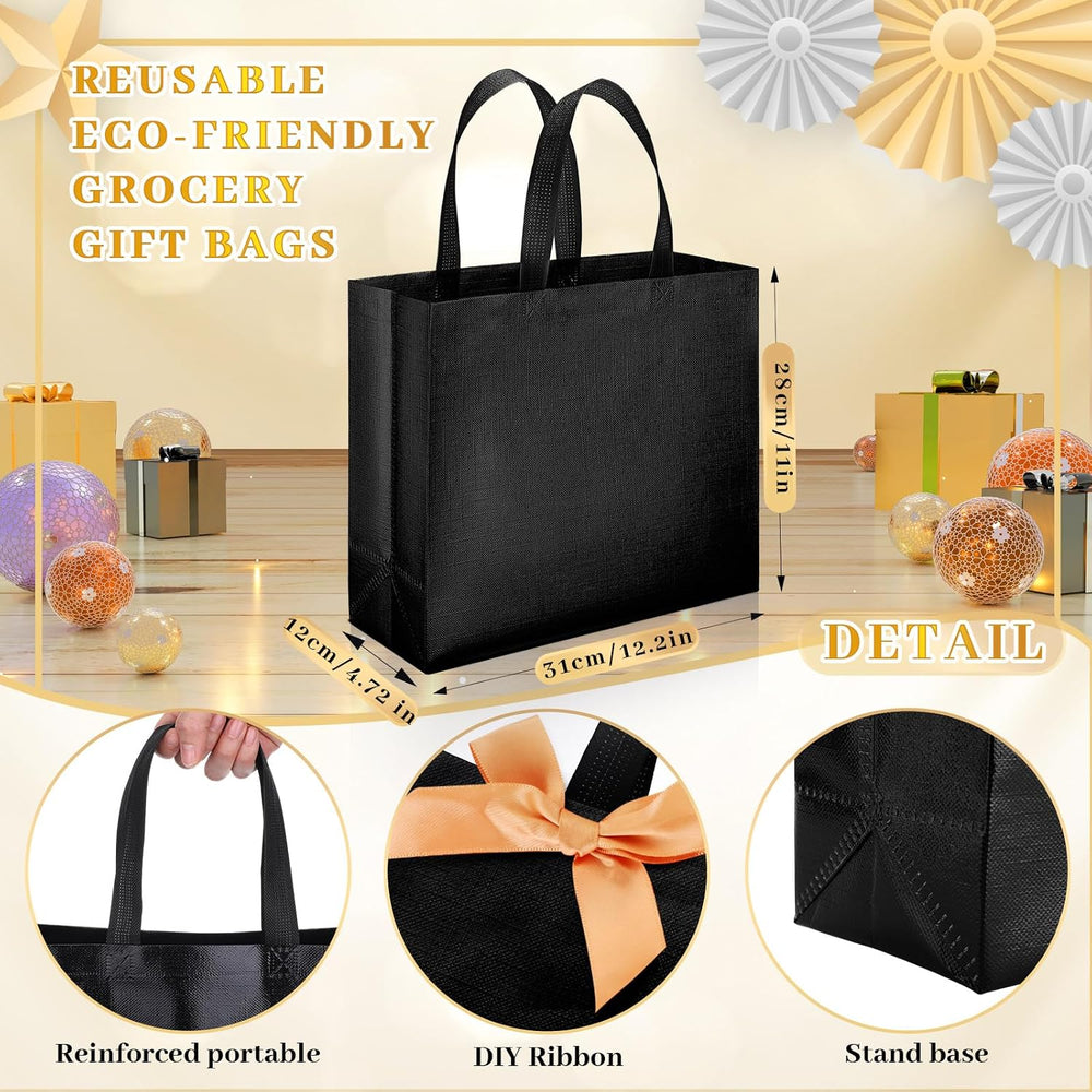 Epakh 48 Pcs Black Reusable Gift Bag with Handle Bulk for Halloween Wedding