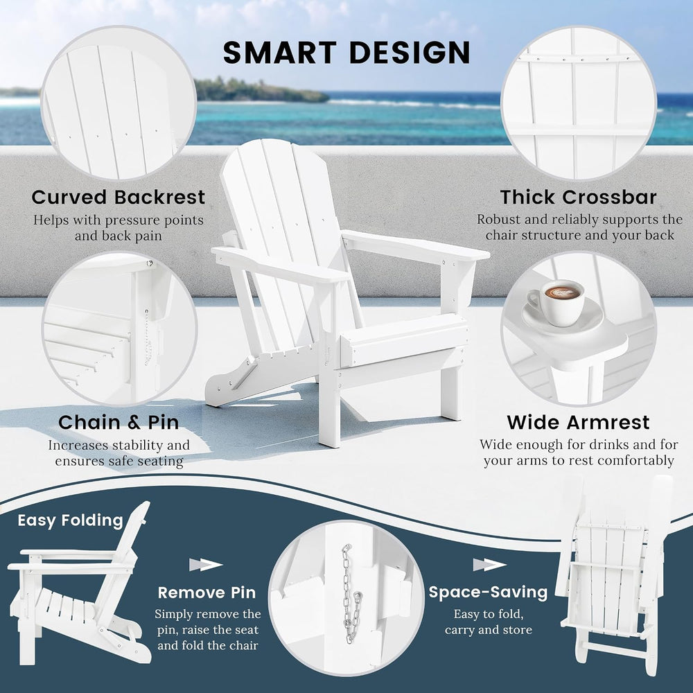 WO Home Furniture Laguna Folding Adirondack Chairs Set of 2, HDPE Patio Chair...