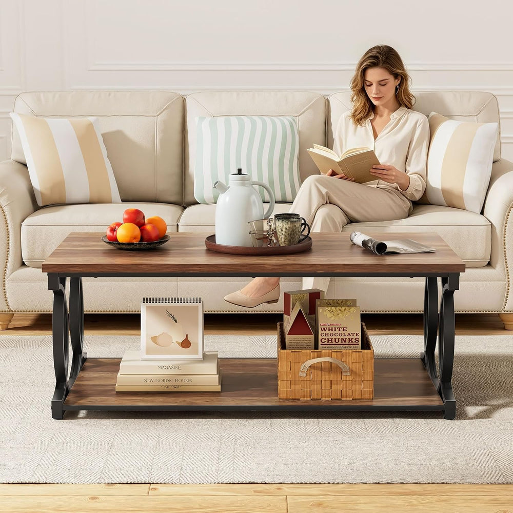 Coffee Table, 47"Brown Industrial Rustic Storage Table for Living Room