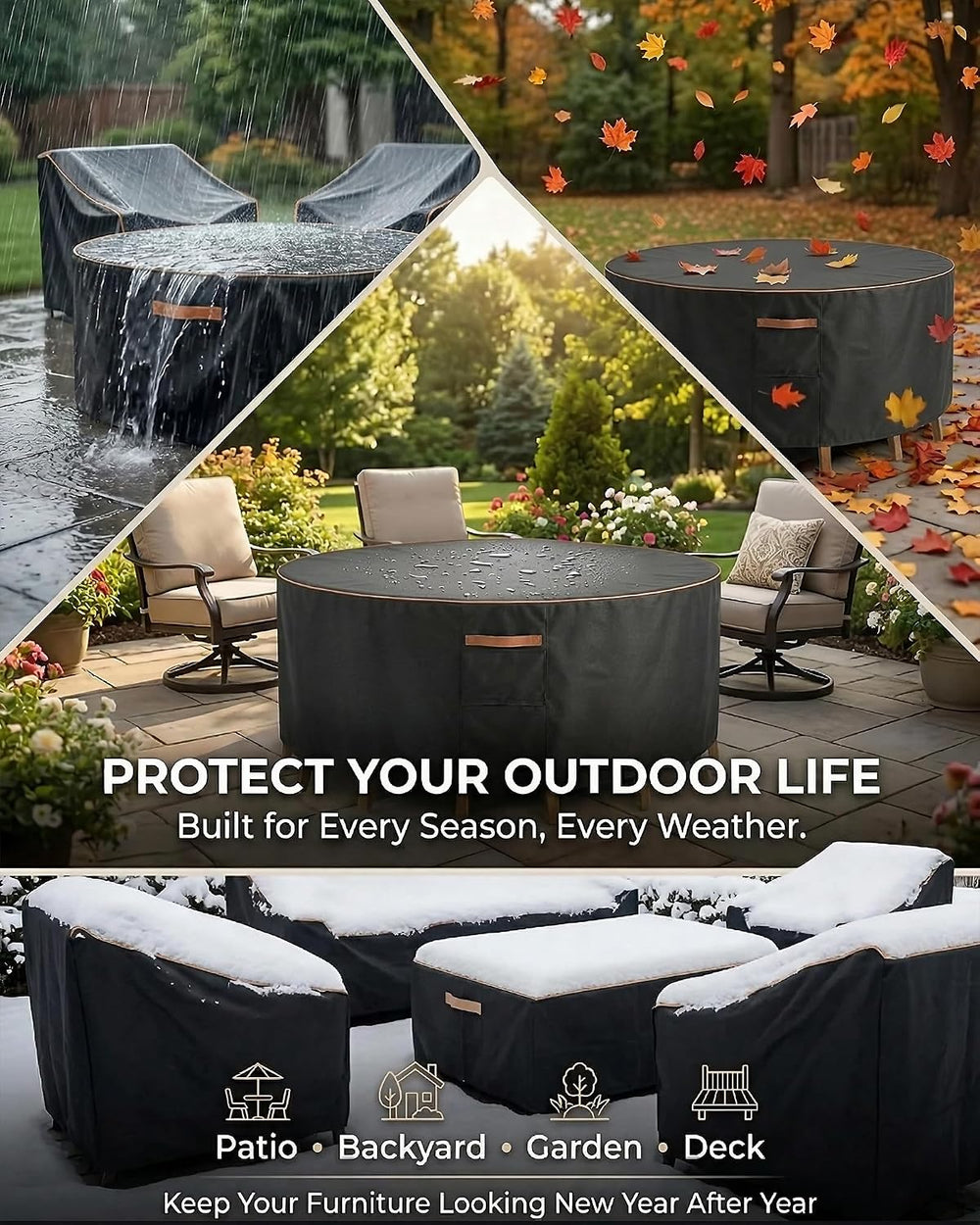Round Outdoor Patio Furniture Cover, Heavy Duty 600D Waterproof Cover for Tab...