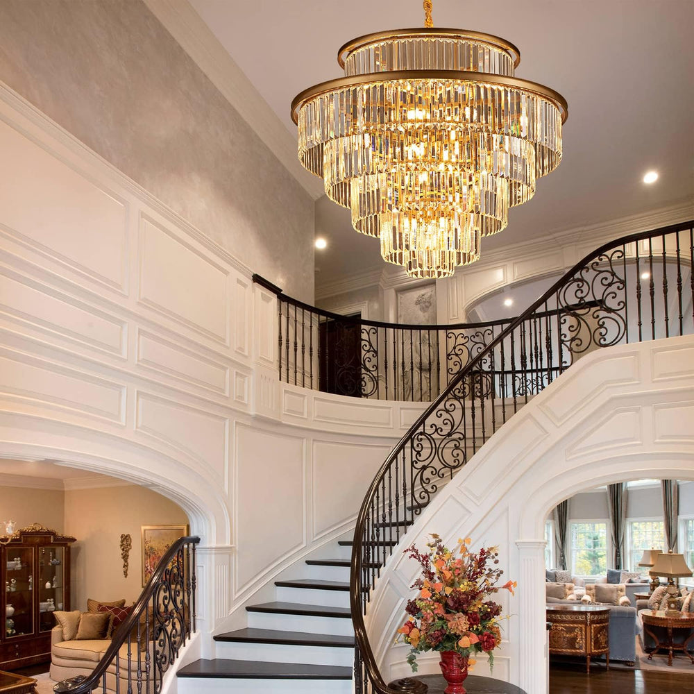 35" 24-Light Modern Crystal Chandelier Light Fixture Large 6-Tier Gold L...