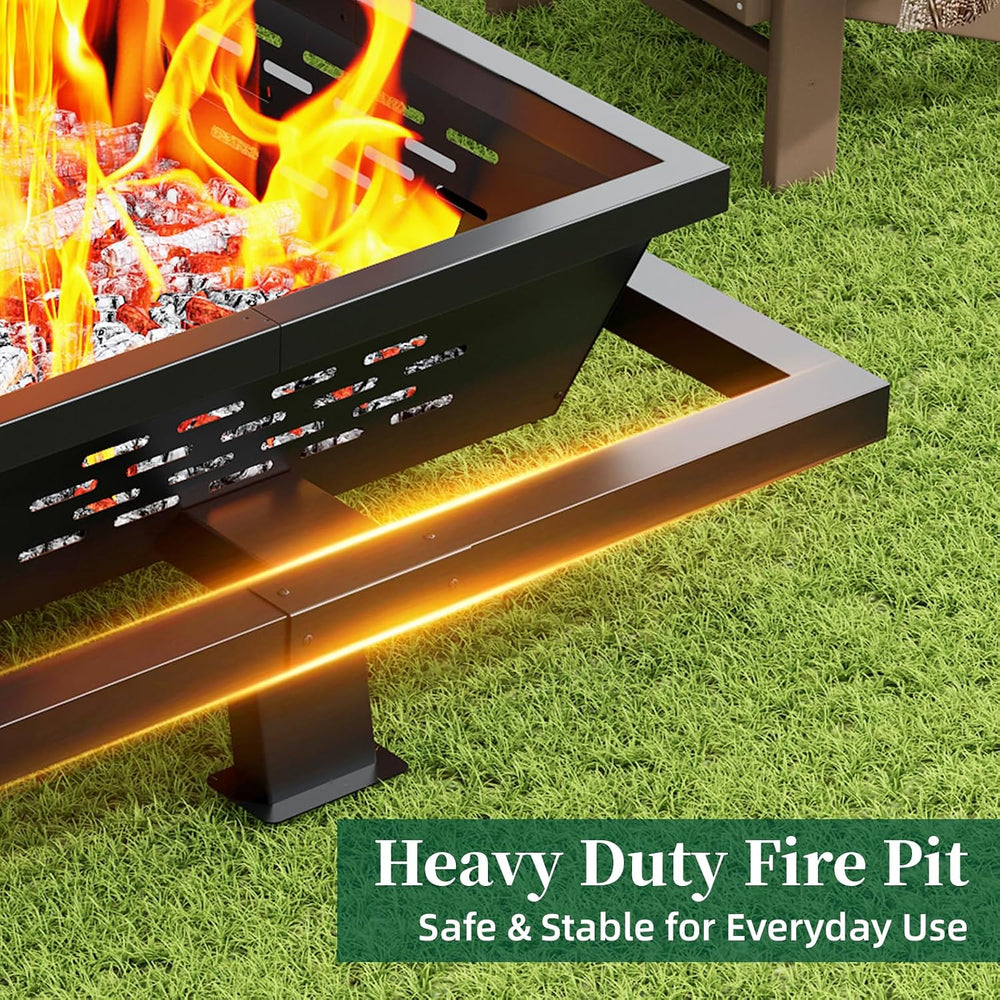 36 Inch Fire Pit for Outside, Outdoor Wood Burning Firepit with Poker, Heavy ...