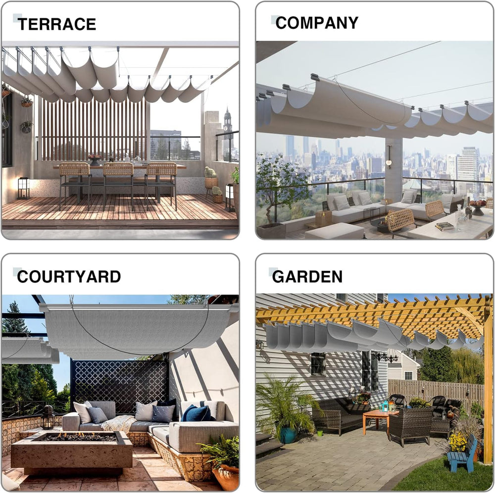 ECOOPTS 3'x12' Retractable Wave Sun Shade Canopy Pergola Cover Shade ...